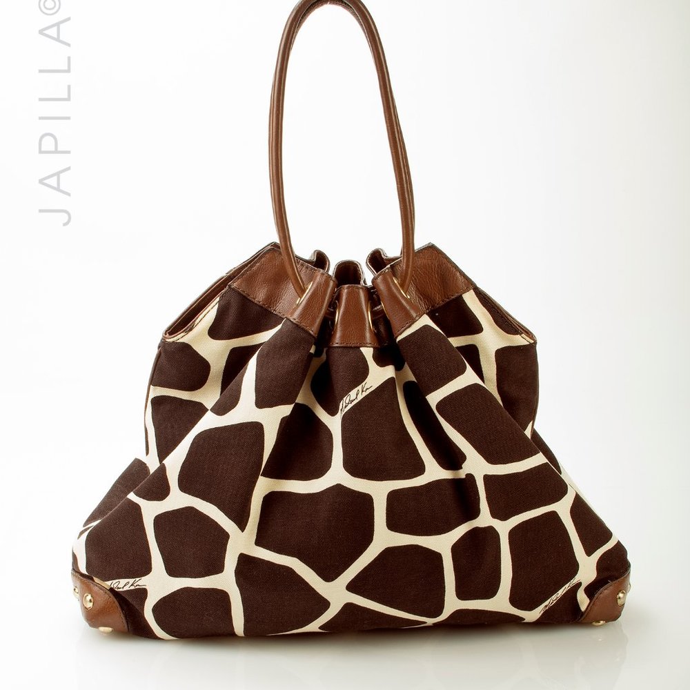 MICHAEL KORS BROWN CANVAS COW PRINT SATCHEL